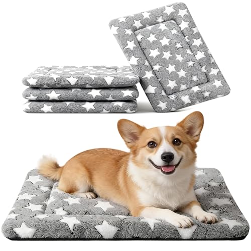 Dog Crate Mat, 4 Piece Reversible Pet Bed, Polyester, Machine Washable, Small Dogs & Cats, Rectangular (Gray Star, 24" L x 18" W x 1.5" Th) - color: Grey Star-4pcs, size: 24"L*18"W*1.5"Th