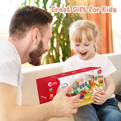 CUTE STONE Toy Kitchen Accessories Set, Play Food Sets for Kids Kitchen, Kids Cooking Sets with Play Pots and Pans, Utensils Cookware Toys, Toddler Kitchen Playset, Play Kitchen Toy for Girls Boys - style: Pink Cooking Set