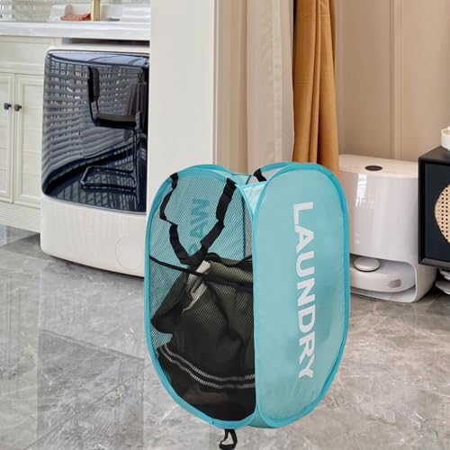 Collapsible Laundry Hamper 2 pack Mesh Pop Up Laundry Hamper with Handles, Foldable Laundry Basket for Bedroom, College Dorm, RV, Travel (Pink + Sky Blue) - color: Pink + Sky Blue