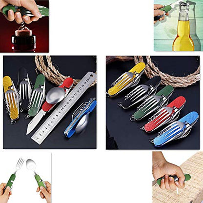 Cluck 6-in-1 Multi-Function Camping Utensil Flatware Set Detachable Spoon Fork Knife Combo Mess Kit with Carrying Pouch (Red + Black) - color: Red + Black