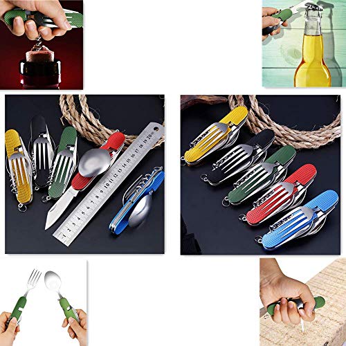 Cluck 6-in-1 Multi-Function Camping Utensil Flatware Set Detachable Spoon Fork Knife Combo Mess Kit with Carrying Pouch (Gold + Black) - color: Gold + Black