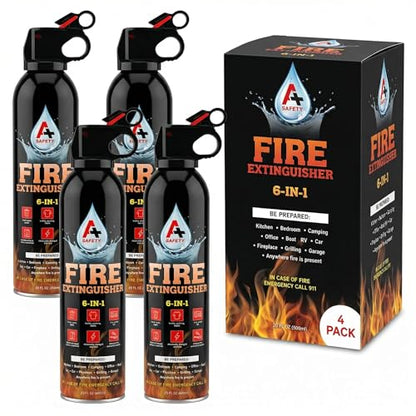 A+ Safety Fire Extinguisher, Portable, Safe to Store in Cars & Garages, Great for Airbnb Trips, College Students, & Home Use, Mounting Brackets Included for Quick Access, 4-Pack