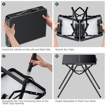 JiGiU Folding Table with Metal Mesh Desktop, Grill Table Camping Table with Carry Handle Adjustable Height (9.7", 28", 18.8"), 180lbs Weight Capacity Outdoor Table for Camp, Cooking, BBQ, RV, Picnic