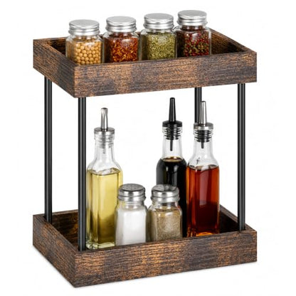 mahueeol 2 Tier Bathroom Organizer Countertop, Wooden Bathroom Trays for Counter Vanity Organizer Cosmetic Storage Vanity Organizer, Coffee Station Organizers, Kitchen Spice Rack - style: Retro