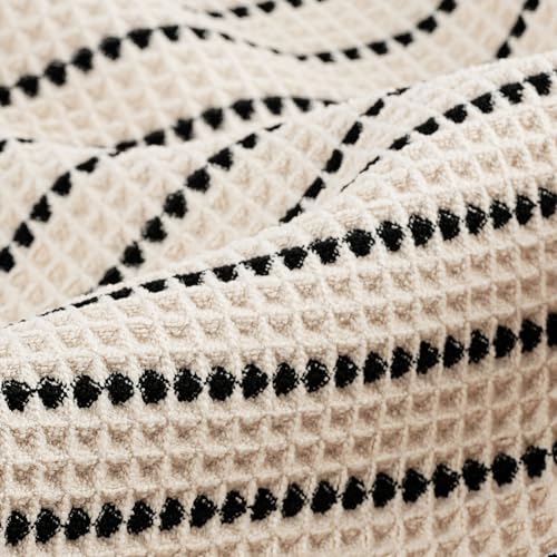 POLYTE 430 GSM Microfiber Quick Dry Lint Free Oversize Bath Towel Set, 6 Piece (Waffle Weave) - color: Light Beige/Black