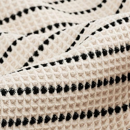 POLYTE 430 GSM Microfiber Quick Dry Lint Free Oversize Bath Towel Set, 6 Piece (Waffle Weave) - color: Light Beige/Black