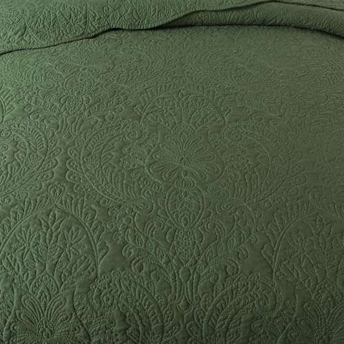 HoneiLife Queen Size Quilt Sets - Embroidered Bedspreads 3-Piece, Reversible Coverlet Lightweight Bedcover Rustic Bedding Set Autumu/Winter Quilts for Queen Bed - color: Olive, size: Queen/Full-90"x96"