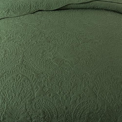 HoneiLife Queen Size Quilt Sets - Embroidered Bedspreads 3-Piece, Reversible Coverlet Lightweight Bedcover Rustic Bedding Set Autumu/Winter Quilts for Queen Bed - color: Olive, size: Queen/Full-90"x96"