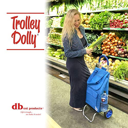 dbest products Trolley Dolly Blue Foldable Shopping cart for Groceries with Wheels and Removable Bag and Rolling Personal Handtruck, Standard - color: Blue, style: Cart