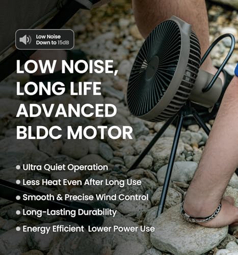Claymore V600+ Black Rechargeable Portable Fan – 7,800mAh Battery, 4-Speed BLDC Ultra-Quiet Air Circulator USB-C Charging 32 Hrs Runtime Tripod Mountable Adjustable for Camping, Indoor, Outdoor - style: V600+ (Black)