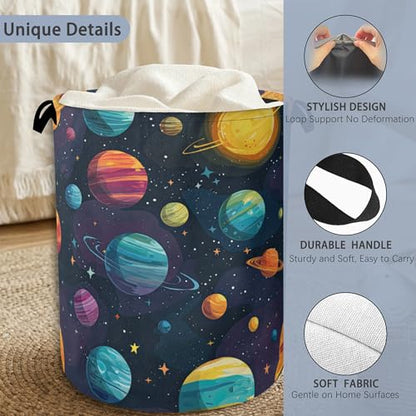 Celestial Planet Laundry Basket,Foldable with Handles Tote Bag Oxford Cloth for Bathroom Bedroom Dirty Clothes Storage Bucket 16" x 20.8" - color: Celestial Planet