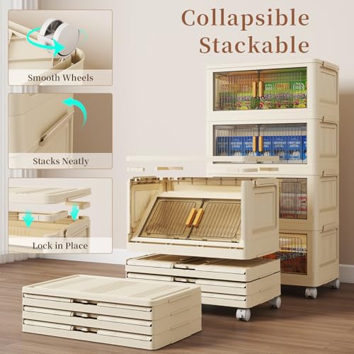 28 Qt Plastic Storage Bins with Lid, Collapsible Closet Organizer and Storage Drawers, Stackable Storage Containers with Wheels, Clothes Storage Cabinet Home Organization, 4Pack - size: 30Gal-4pack