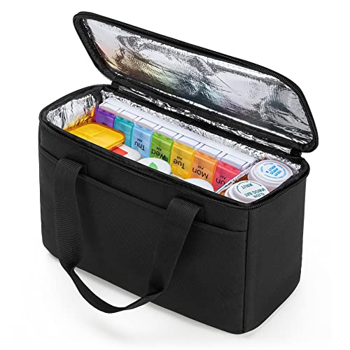 Trunab First Aid Bag Empty Small Medicine Storage Case, Insulated Medication Cooler Bag, Travel Pill Bottle Organizer for Prescription, Insulin, Supplements or Medical Supplies, Black(Bag Only) - color: Black, size: Small