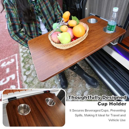 Rv Tables, Wall Mounted Folding Table with Telescopic Legs & Cup Holder for Campers Motorhomes Caravan and Yacht(White) - color: White