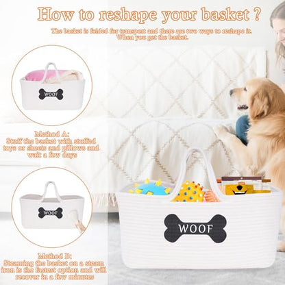 Dog Toy Basket, Cotton Rope Pet Storage Bin with Handles, Woven Organizer for Dog Toys, Leashes, Blankets, Grooming Supplies, Living Room Bedroom, Beige