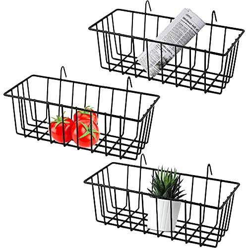 Gddochn 3 Pack Grid Panel Hanging Wire Basket, Storage and Display Basket for Wall, Kitchen, Home Decor Supplies, Potted Plants, Black - color: Black