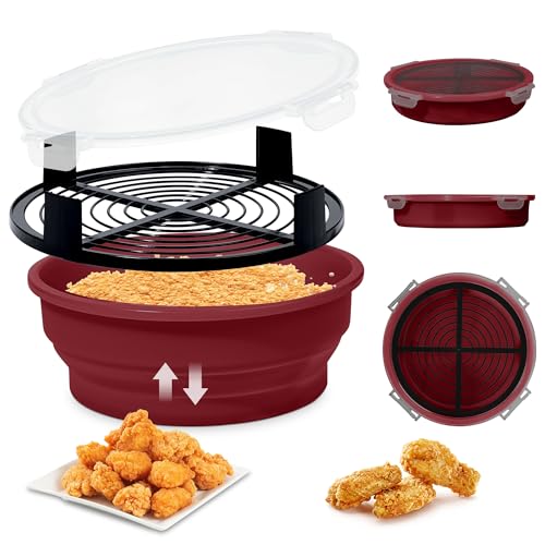 FJNATINH Collapsible Batter Bowl - Mess Free Better Breader Shaker Bowl with Lid Breading Shaker Container - Great for Fried Fish, Fried Chicken, Onion Rings, Wings & More,No Leak,Easy to Store,Red - color: Red