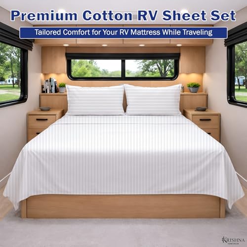 KRISHNA Full Size 4 Piece Egyptian Cotton Sheet Set, Luxury Hotel Quality White Stripe Bed Sheets, Soft Breathable Cooling Bedding, 6-10 Inch Deep Pocket Fitted Sheet - color: White Stripe, size: Full : 54" x 75"