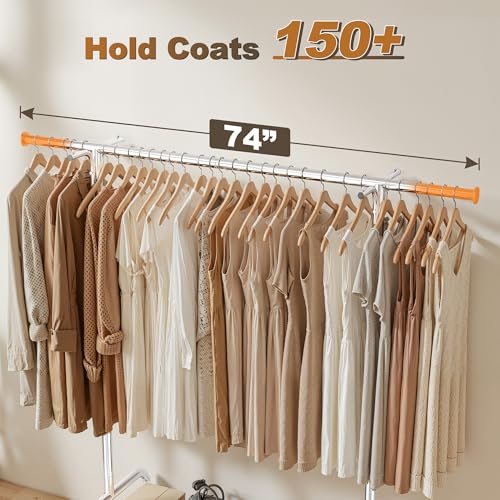 Raybee Heavy Duty Clothes Rack Load 485LBS, 74''W Clothing Rack with Mesh Shelf, Rolling Garment Rack with Adjustable Rail & Lockable Wheels for Bedroom, Laundry Room,Commercial - color: Chrome, style: Mesh Shelf