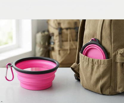 Silicone Foldable Pet Food Water Feeder, Collapsible Travel Bowl for Dog and Cat, Outdoor Portable (Pink) - color: Pink