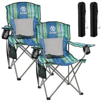 Elevon Camping Chair, Portable Folding Outdoor Chair with Arms, Cup Holder and Carry Bag - color: Multi-color-2 Pack
