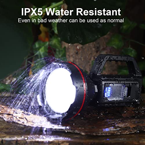 Rechargeable Spotlight Flashlight, High Lumens Handheld Spotlight,LED Searchlight with Shoulder Strap and USB Output for During Hurricane,Emergency, Storms,Hunting , Hiking, Camping(Black Pack of 2) - color: Black2