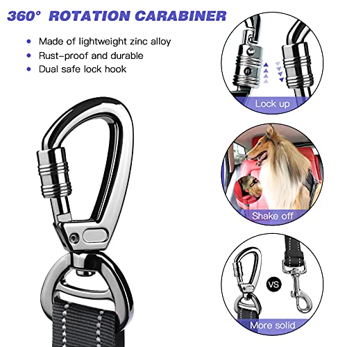 AUBELL Dog Seat Belt for Car,2 Pack Set 3-in-1 Adjustable Reflective Bungee Heavy Duty Dog Car Harness Tether with Clip Hook Latch & Buckle,Swivel Zinc Alloy Carabiner,Black+Black - color: Set Black+Black