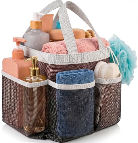Handy Laundry Mesh Shower Caddy Portable for College Dorm Room Essentials, 7 Pocket Hanging Shower Bag Tote, Quick Dry Collapsible Toiletry Organizer for Gym, Beach, Travel, Camping (Black) - color: Portable Black