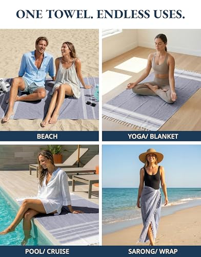 LANE LINEN Beach Towel 2 Pack - Beach Towels Oversized, Pre-Washed Large Beach Towels, Sandless Beach Towel, Quick Dry Travel Towel, Large Pool Towels, 39"x71" - Navy Blazer - color: 32: Navy Blazer, size: Pack of 2