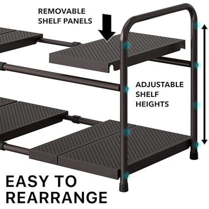 Simple Houseware Under Sink 2-Tier Heavy Duty Expandable Rack Organizer, Adjustable Width 15.75–25 Inches with 4 Shelf Height Levels, Bronze - color: Bronze