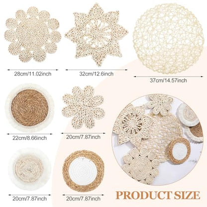 Beeveer 7 Pcs Boho Wall Baskets Decor Hanging Rustic Rattan Wicker Wall Baskets Round Wall Art for Farmhouse Living Rooms Bedrooms Kitchen Decorations
