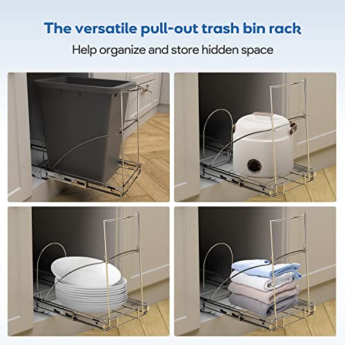 Pull Out Trash Can Under Cabinet & Under Sink - Heavy Duty Sliding Adjustable Cabinet Garbage Can Organizer, Requires Minimum Cabinets Opening 13" W X 18" D,Chrome Finish (Waste Bin Not Included)