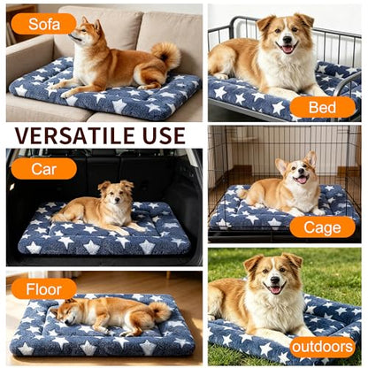 Dog Bed Mat, Reversible Crate Pad & Cute Dog Bed - Machine Washable Kennel Mat with Ultra Soft for Medium Dogs - color: Dark Blue Stars, size: 30"L*20"W*1.5"Th