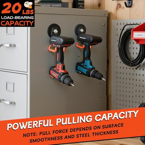 ULIBERMAGNET New Upgraded Heavy Duty Magnetic Garage Hooks,6 Pack Strong Large Magnet Hooks for Power Drill,Garden Tools,Hose,Pegboard,Garage, Workshop,Magnetic Storage Hook for Hanging(Orange) - style: V1 Pro 2.59" Strong Medium L Orange 6PC