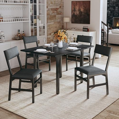 HUAHUU Dining Table Set for 4, Extendable Kitchen Table Cushion Chairs Set of 4, Rectangle Dining Table with Metal Frame & MDF Board, Folding for Small Apartment Saving Space, Black - color: Black