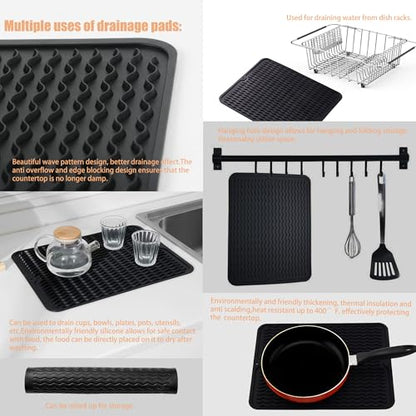 NiuYichee Stainless Steel Dish Drying Rack(14.2"L x 9.5"W x 4.1"H), Expandable Fruit & Vegetable Drain Rack over Sink, Dish Drainer Rack in Sink, with Stainless Steel Utensil Holder & 16" Silicone Mat - size: Small【14.2" X 9.5"】