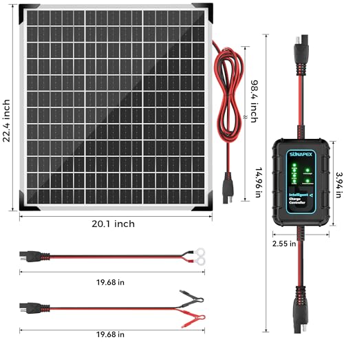 SUNAPEX 50W 12V Solar Battery Charger Maintainer, Waterproof Solar Panel Trickle Charger with Controller for Car, Motorcycle, Boat, Marine, RV, Trailer, Tractor,Truck, etc - size: 50W - Standard
