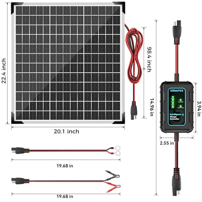 SUNAPEX 50W 12V Solar Battery Charger Maintainer, Waterproof Solar Panel Trickle Charger with Controller for Car, Motorcycle, Boat, Marine, RV, Trailer, Tractor,Truck, etc - size: 50W - Standard