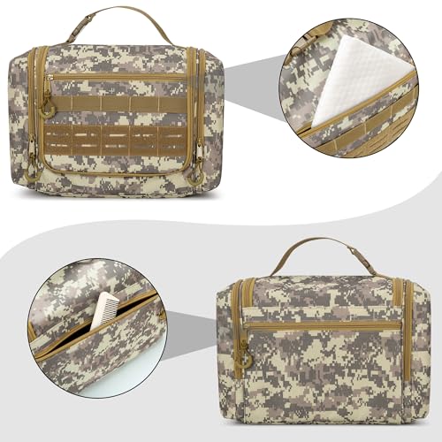 Tactical Toiletry Travel Bag for Men, Hanging Dopp Kit Hygiene Bag Shower Organizer with Hook for Toiletries and Shaving Care, Desert Yellow (Empty Bag) - color: Desert Yellow