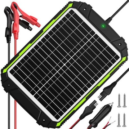 Sun Energise 20W 12V Solar Powered Battery Charger & Maintainer, Built-in Smart MPPT Charge Controller, Waterproof 20 Watt 12 Volt Solar Panel Trickle Charging Kits for Car Auto Boat RV Marine Trailer - color: Green, 20W PRO