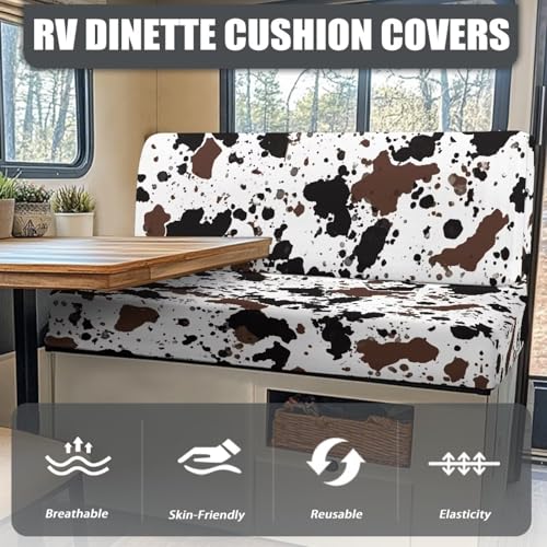 RV Dinette Cushion Covers - Cow Hide Pattern Stretchable Loveseat Sofa Furniture Protector, Lightweight Camper Accessories Replacement Cover - color: Cow Hide Pattern