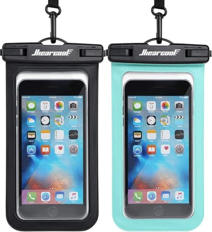 Hiearcool Waterproof Phone Pouch, IPX8 Waterproof Phone Case for iPhone 17/16/15/14 Pro Max, Cell Phone Dry Bag for Beach & Cruise Essentials, Touch Screen, Lanyard Included, 2 Pack (Fits Up to 8.9”) - color: 1 Black & 1 Green