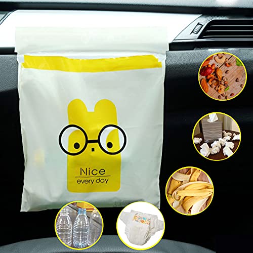 52pcs Car Trash Bags Easy Stick-On Disposable Portable Car Garbage Bags, Waterproof Leak Proof Barf Vomit Bags, Self Adhesive Cleaning Bags for Cars, Bedrooms, Bathrooms, Offices, Kitchens - Pattern A - color: A-52 Pieces