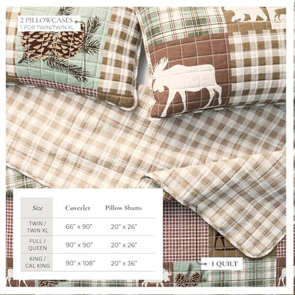 Great Bay Home Lodge Quilt Set - 2-Piece Twin/Twin XL Size Rustic Bedding Set - Lightweight, All-Season, Reversible Bedspread (Hemlock Green/Brown) - color: Hemlock Green/Brown, size: Twin / Twin XL