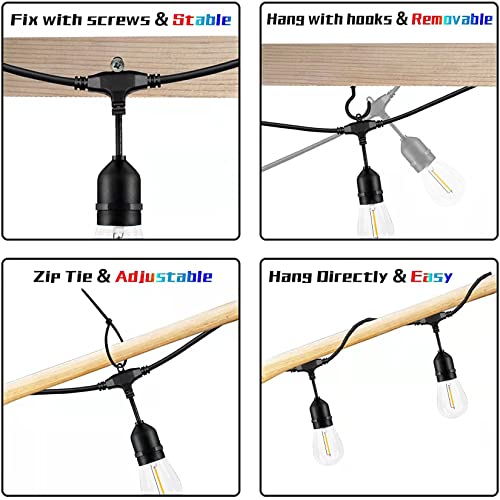 200FT String Lights for Outside LED Patio Lights Outdoor Waterproof with 63 Shatteproof Edison Lights Outdoor String Lights 2200K for Patio Gazebo Pergola Café - size: 200FT