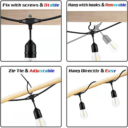200FT String Lights for Outside LED Patio Lights Outdoor Waterproof with 63 Shatteproof Edison Lights Outdoor String Lights 2200K for Patio Gazebo Pergola Café - size: 200FT