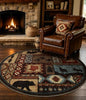 YIHOUSE Rustic Round Rug 4ft, Washable Circle Rug with Non-Slip Backing, Low Pile Soft Western Cabin Rugs for Living Room, Bedroom - color: Brown, size: 4' (Round)