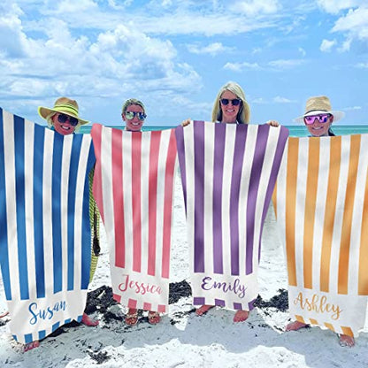 MeMoShe Personalized Beach Towel Graduated Gifts for Students Custom Microfiber Beach Towels with Name Sand Free Pool Towel Quick Dry Blanket Stripes Print Beach Towels for Adults 30x60 Inch-Blue - color: Blue