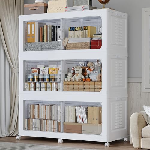 150Gal Stackable Storage Bins with Lid, 600Qt Extra Large Collapsible Storage Box with Wheels, Dividers, Folding Plastic Cabinet Closet Organizers for Home Kitchen Office Dorm, 3Pack White - color: White, size: 50Gal-3Pack