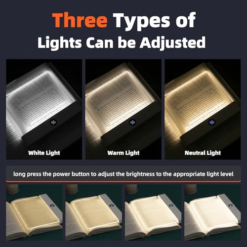 Book Light, Rechargeable LED Reading Light - Ultra-Thin Flat Bedside Lamp, 3 Color Clip on Lights, Suitable for Reading at Night in Bed